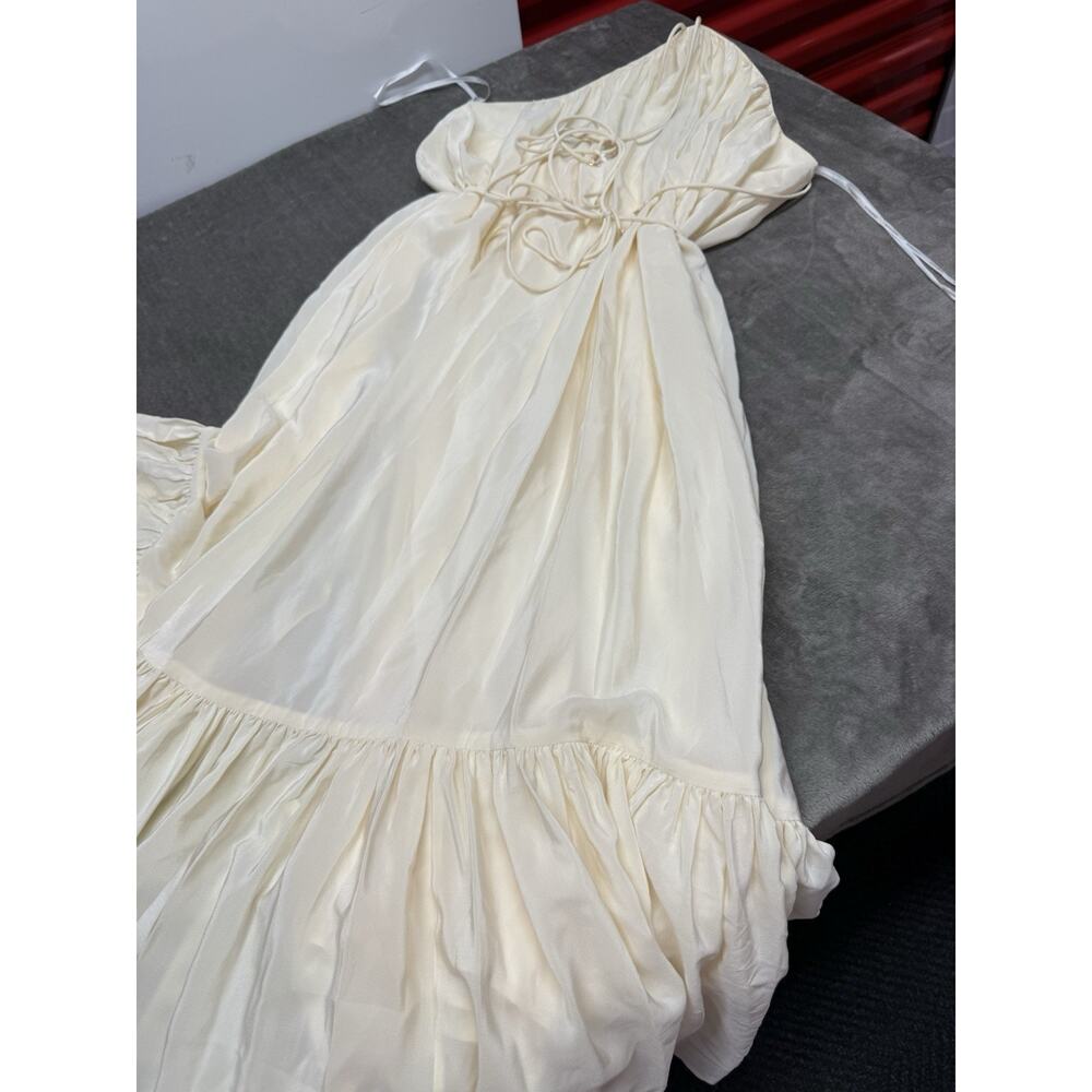 NWT Zimmermann Halter Neck 100% Silk Cream Midi Dress Size 3 US 10 - Picture 8 of 12